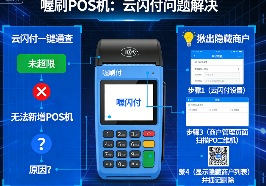 喔刷POS机：云闪付一键通查未超限却无法新增POS机？教你揪出“隐藏商户”！