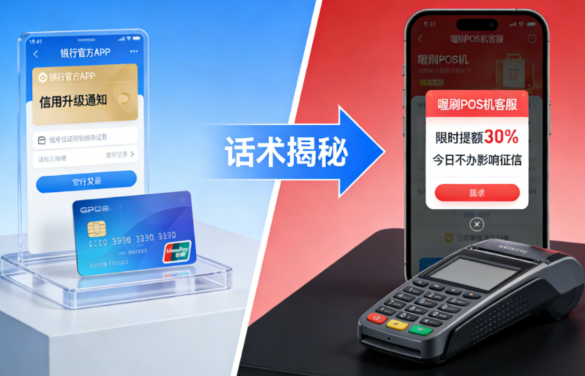 信用卡升级提额是真是假？喔刷POS机银行客服话术大揭秘，别被“提额”大饼忽悠！